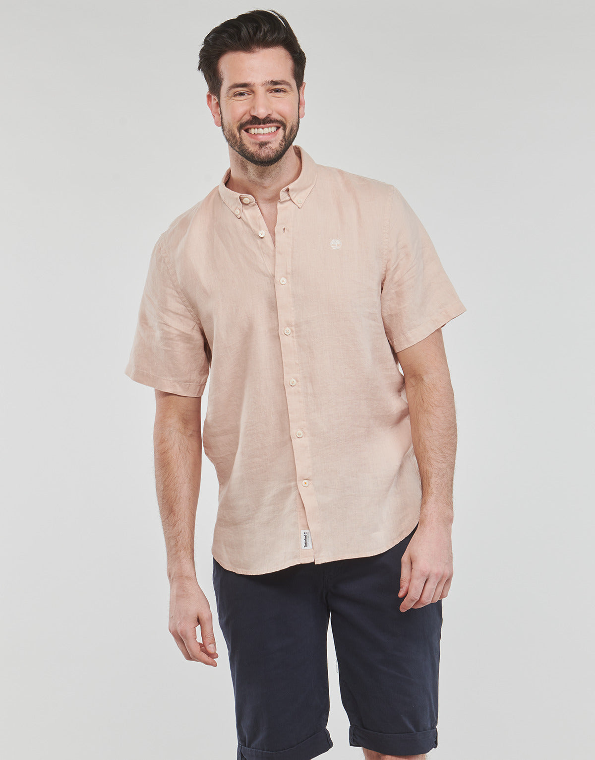 Camicia a maniche corte Uomo Timberland  SS Mill River Linen Shirt Slim  Rosa