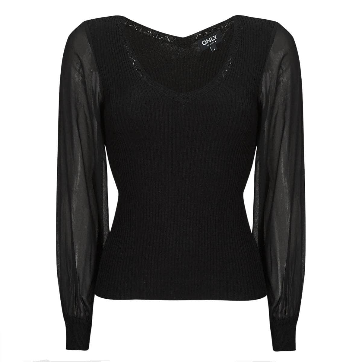 Maglione Donna Only  ONLJENNY LS WOVEN MIX VNECK CC KNT  Nero