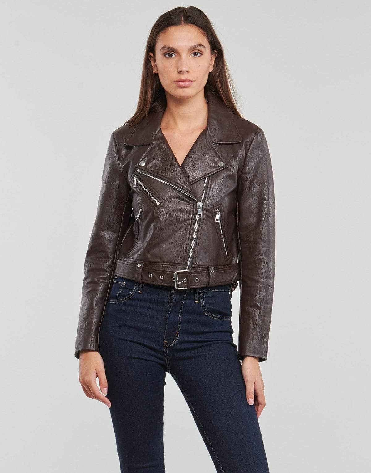 Giacca in pelle Donna Only  ONLNEWVERA FAUX LEATHER BIKER CC OTW  Marrone