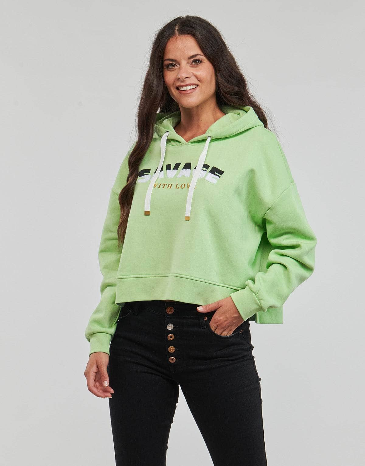 Felpa Donna Only  ONLPIXA L/S HOOD CS SWT  Verde