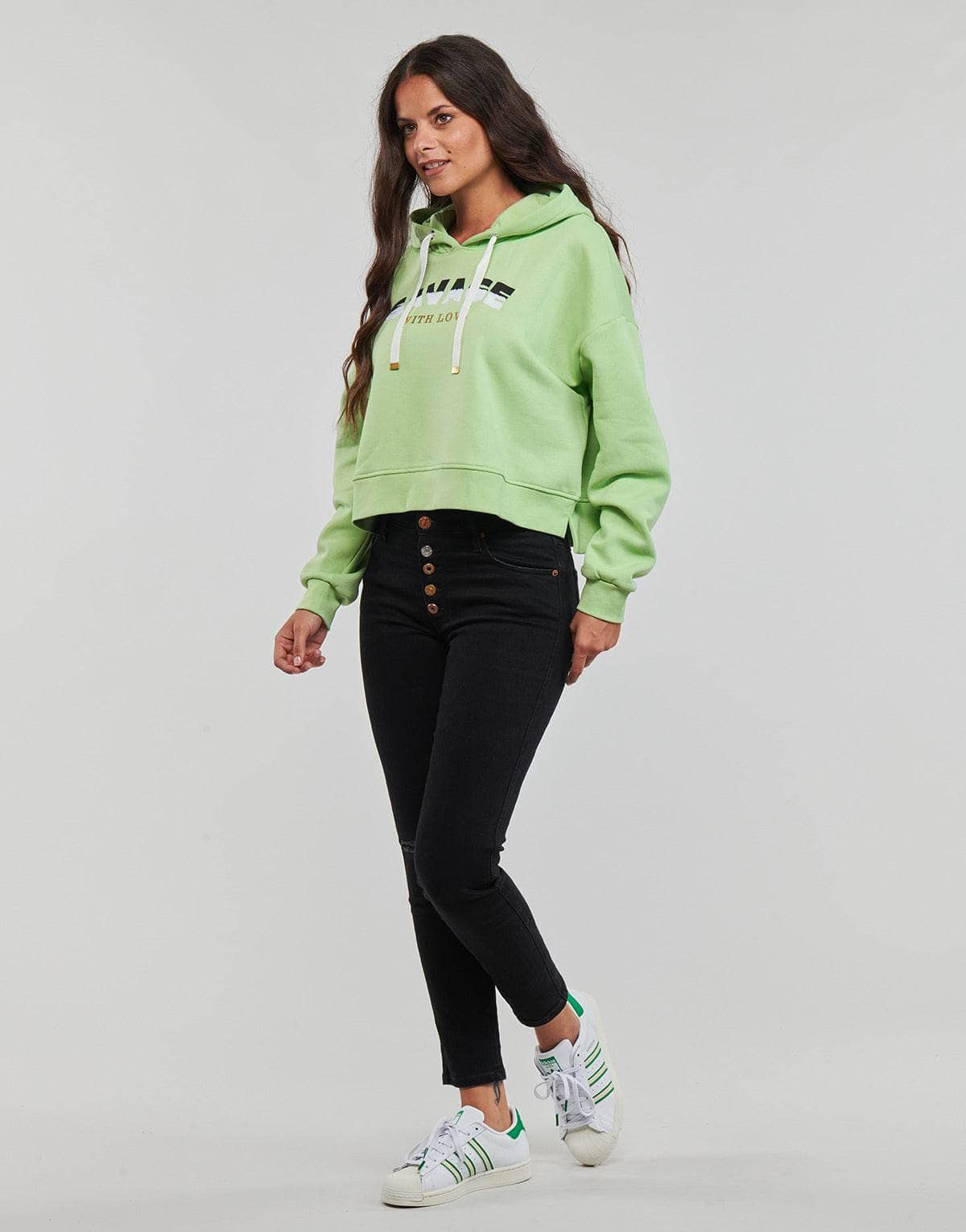 Felpa Donna Only  ONLPIXA L/S HOOD CS SWT  Verde