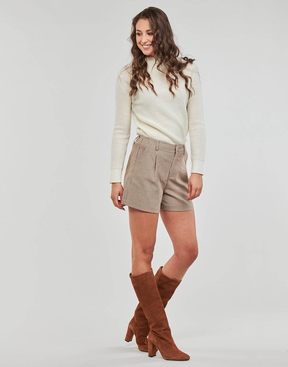 Shorts Donna Only  ONLMOLLY HW CHECK SHORTS TLR  Beige