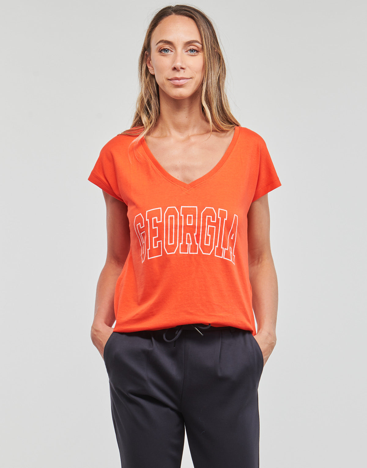 T-shirt Donna Only  ONLKELLY S/S V-NECK TOP BOX CS JRS  Arancio