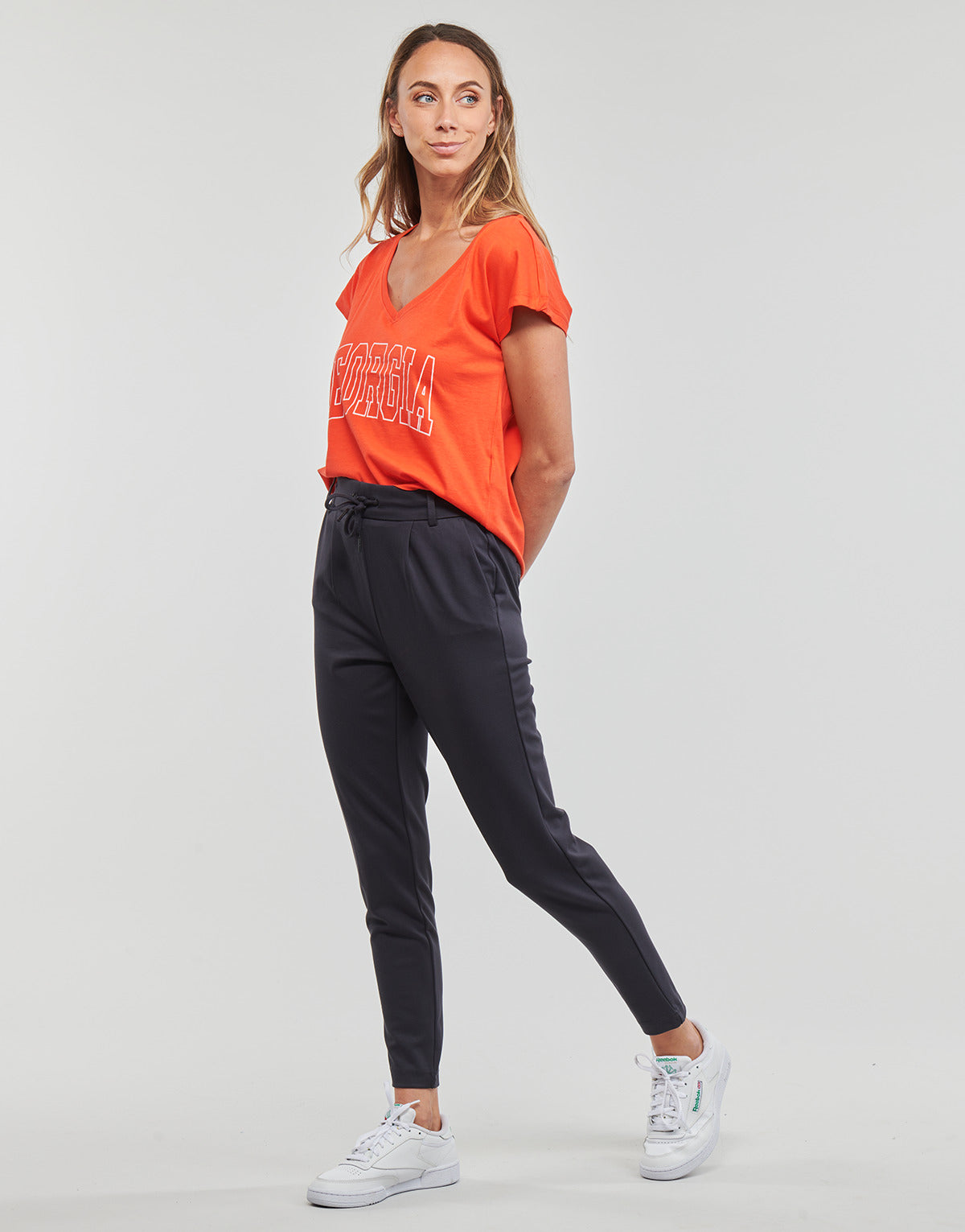 T-shirt Donna Only  ONLKELLY S/S V-NECK TOP BOX CS JRS  Arancio