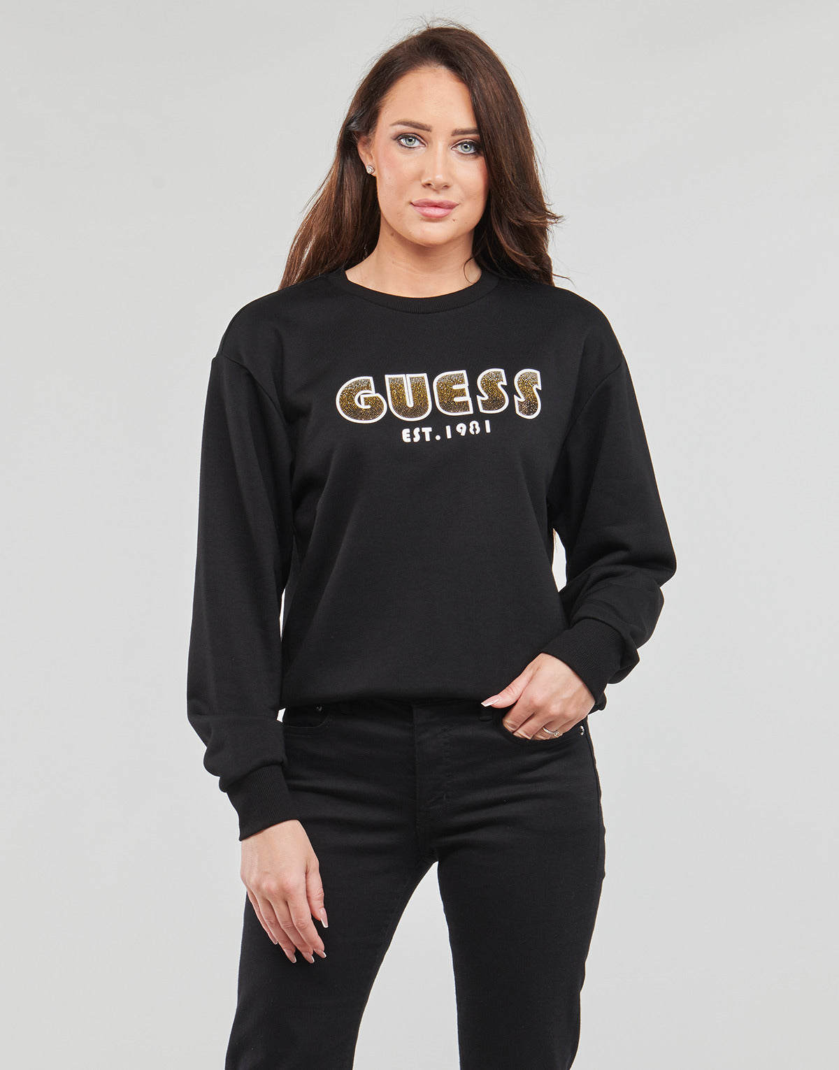 Felpa Donna Guess  CN SHADED LOGO SWEATSHIRT  Nero