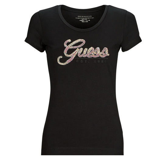 T-shirt Donna Guess  SS RN GUESS SCRIPT TEE  Nero