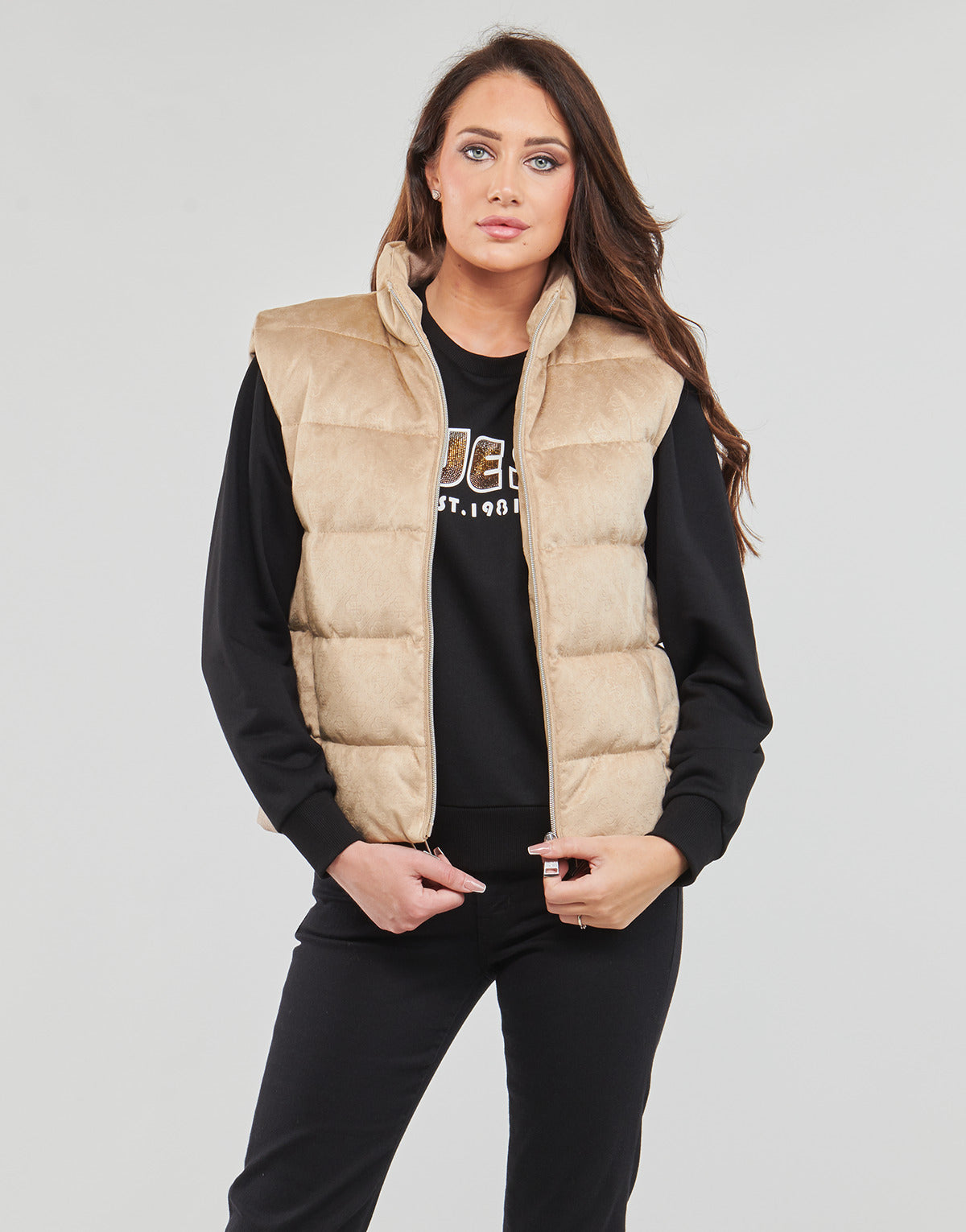 Piumino Donna Guess  JOLE SUEDE PUFFER VEST  Beige