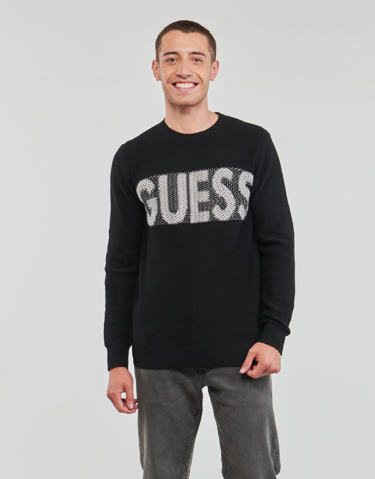 Maglione Uomo Guess  AMYAS LS CN SLOGAN SWEATER  Nero