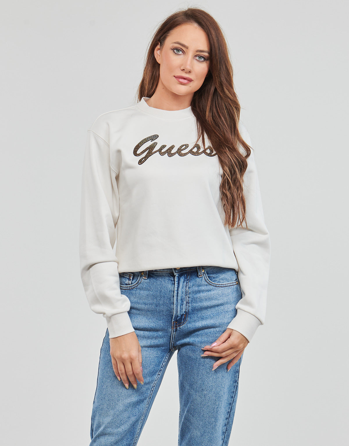 Felpa Donna Guess  CN GUESS SHINY SWEATSHIRT  Bianco