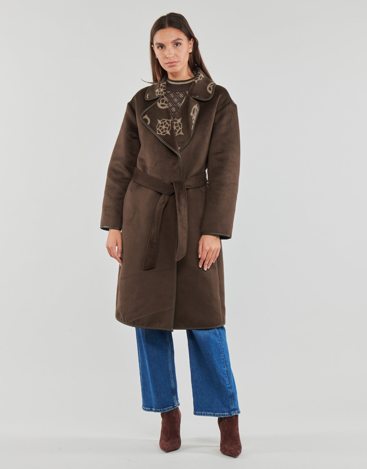 Mantella Donna Guess  LUDOVICA LOGO WRAP COAT  Marrone