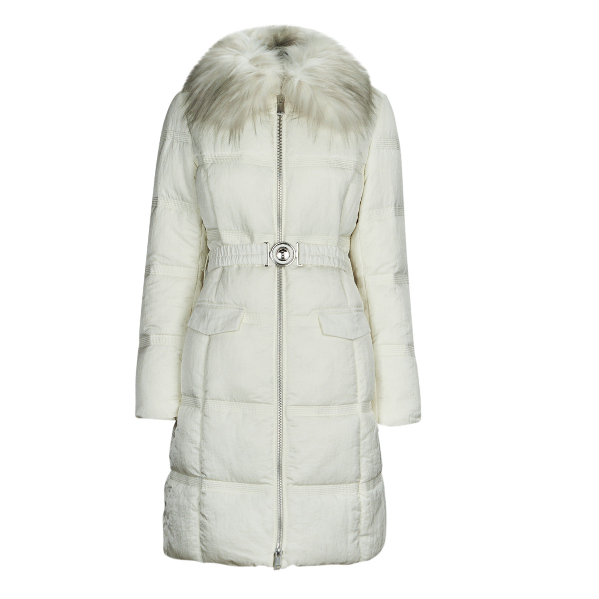 Piumino Donna Guess  MARISOL LONG BELTED JACKET  Bianco