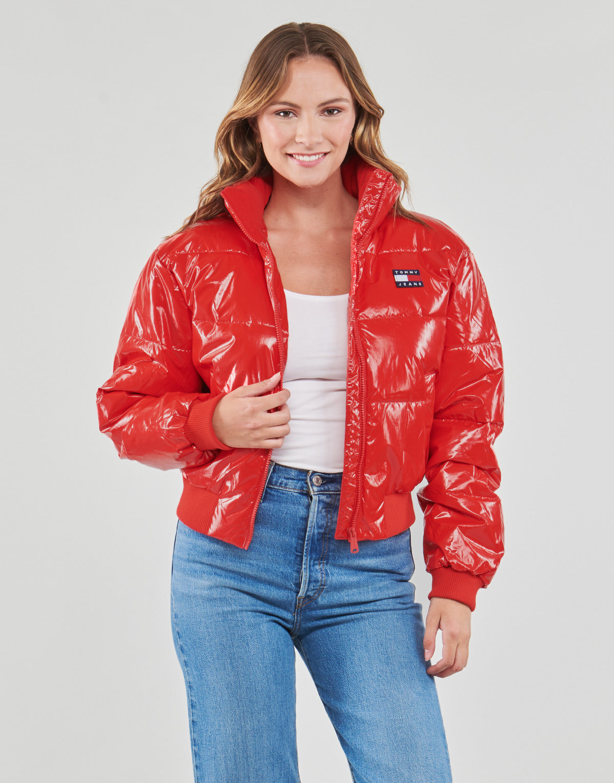 Piumino Donna Tommy Jeans  TJW BADGE GLOSSY PUFFER  Rosso