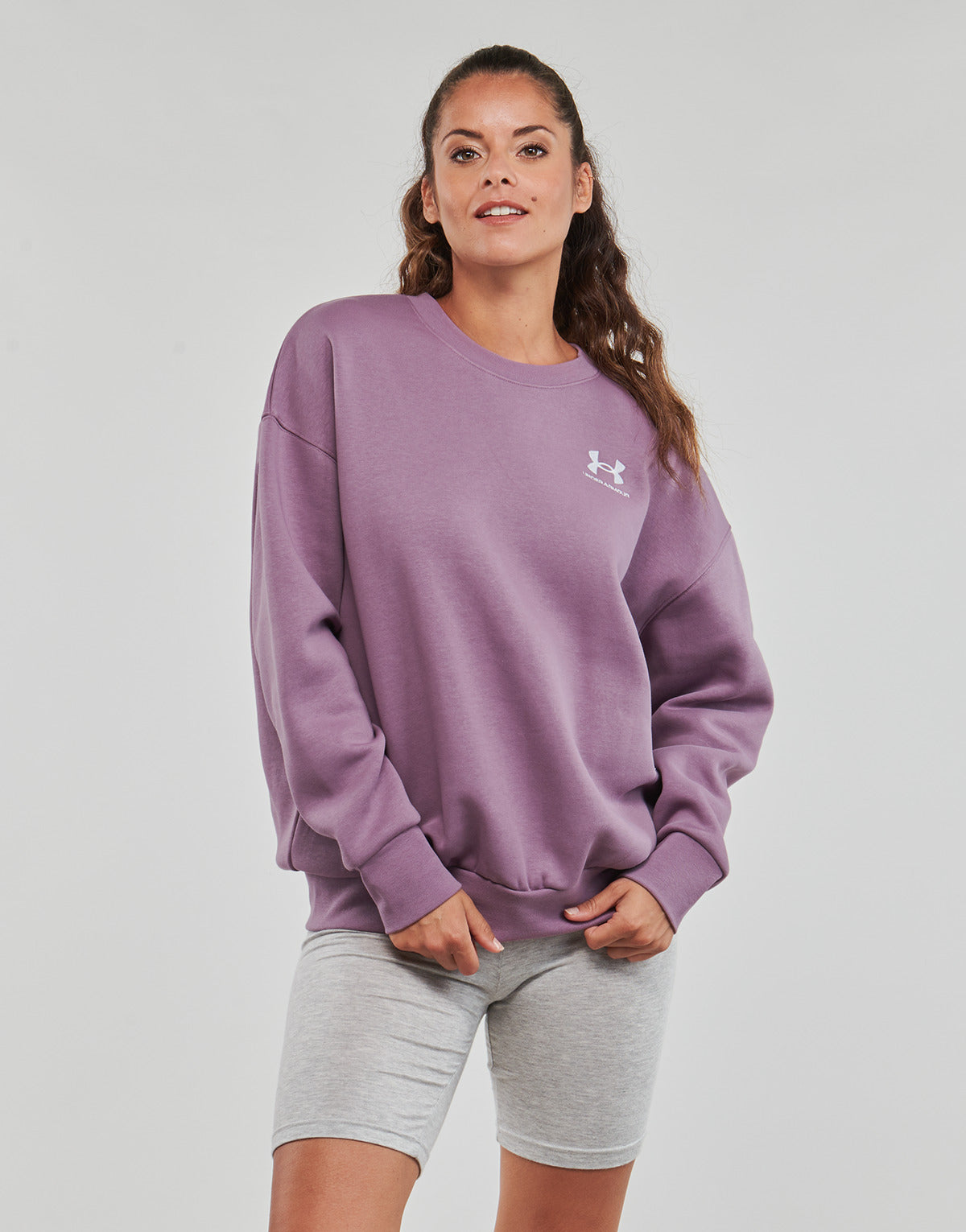 Felpa Donna Under Armour  Essential Flc OS Crew  Viola