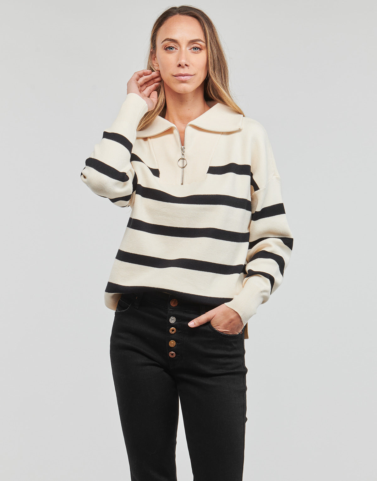 Maglione Donna Vero Moda  VMSABA STRIPE LS HIGHNECK BLOUSE GA NOOS  Beige