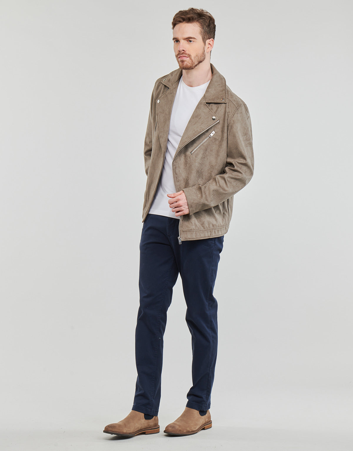 Giacca in pelle Uomo Jack & Jones  JJROCKY FAUX SUEDE BIKER JACKET  Beige