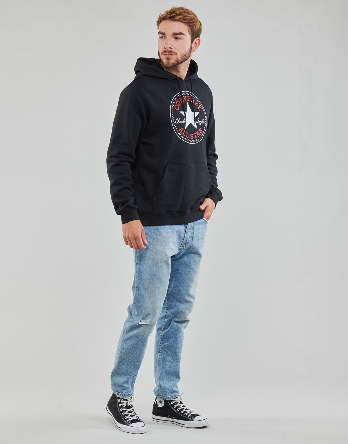 Felpa Uomo Converse  GO-TO ALL STAR PATCH FLEECE PULLOVER HOODIE  Nero