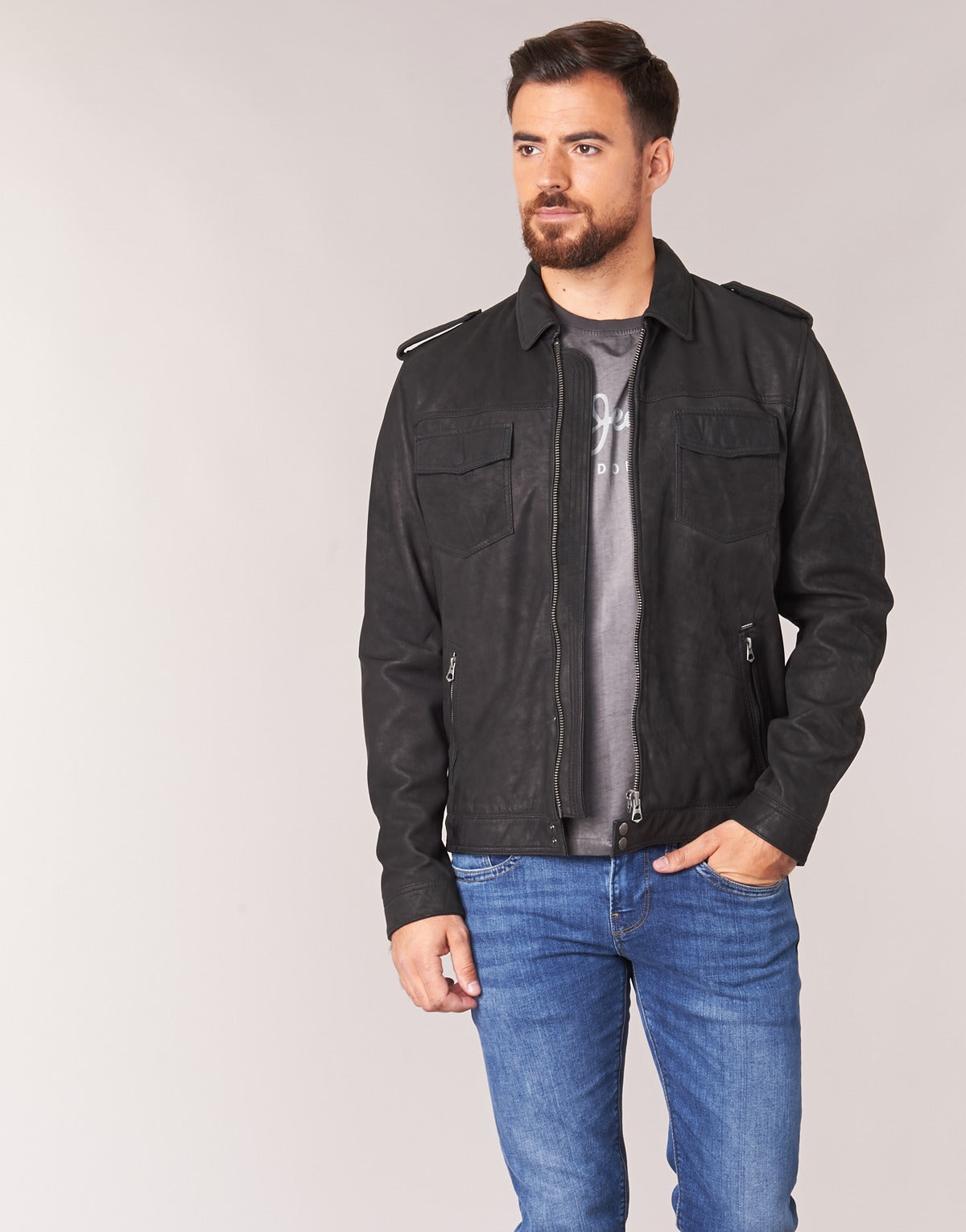 Giacca in pelle Uomo Pepe jeans  NARCISO  Nero